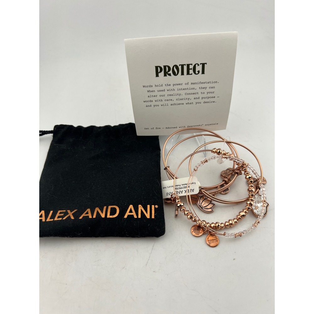 Alex and Ani Rose Gold Protect Crystal Infusion Bangle Set of 5 Hamsa Lotus
